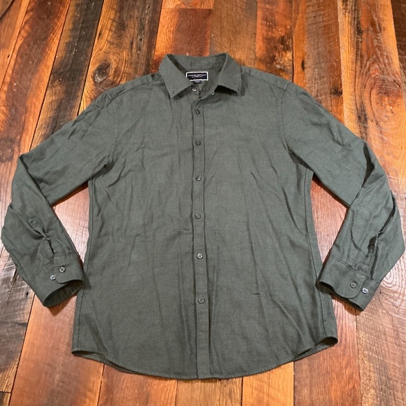 Charles Tyrwhitt Green Waffle Knit Button Up Shirt Extra Slim Fit Large - Picture 1 of 5